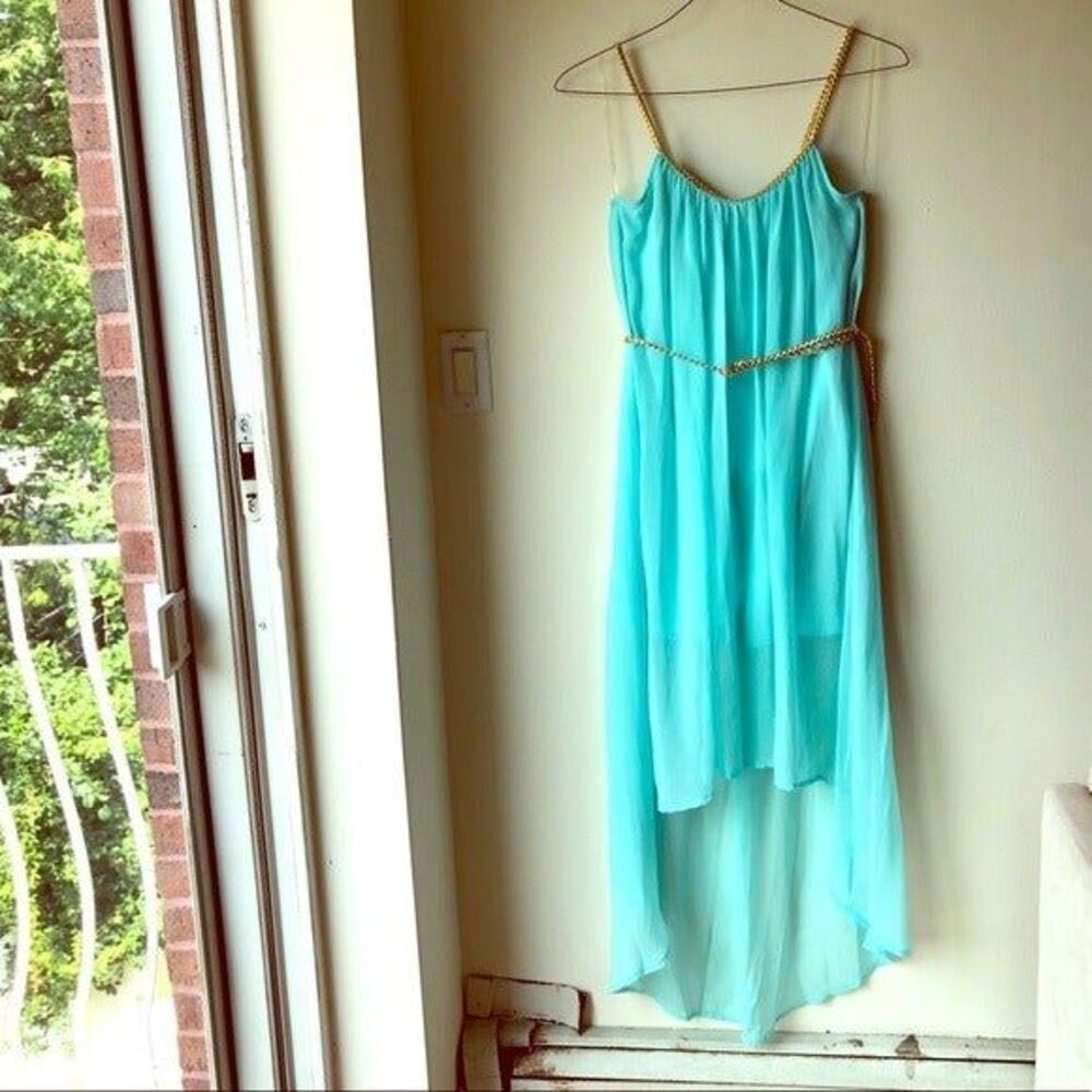 Sheer High Low Mint Green Dress